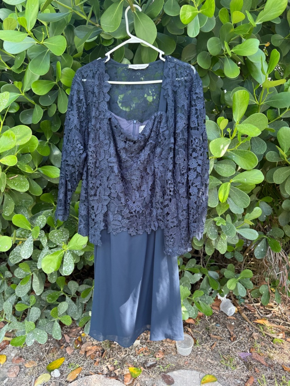Dark Blue Dress With Lace Jacket See measurements Below L-XL,Wedding Guest,Chic
